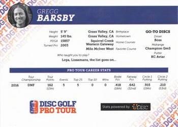 2016 Disc Golf Pro Tour #NNO Gregory Barsby Back
